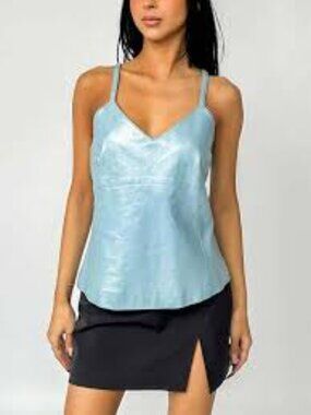 NWT Margaret Godfrey Women's Light Blue Blouse Size Medium 100% leather